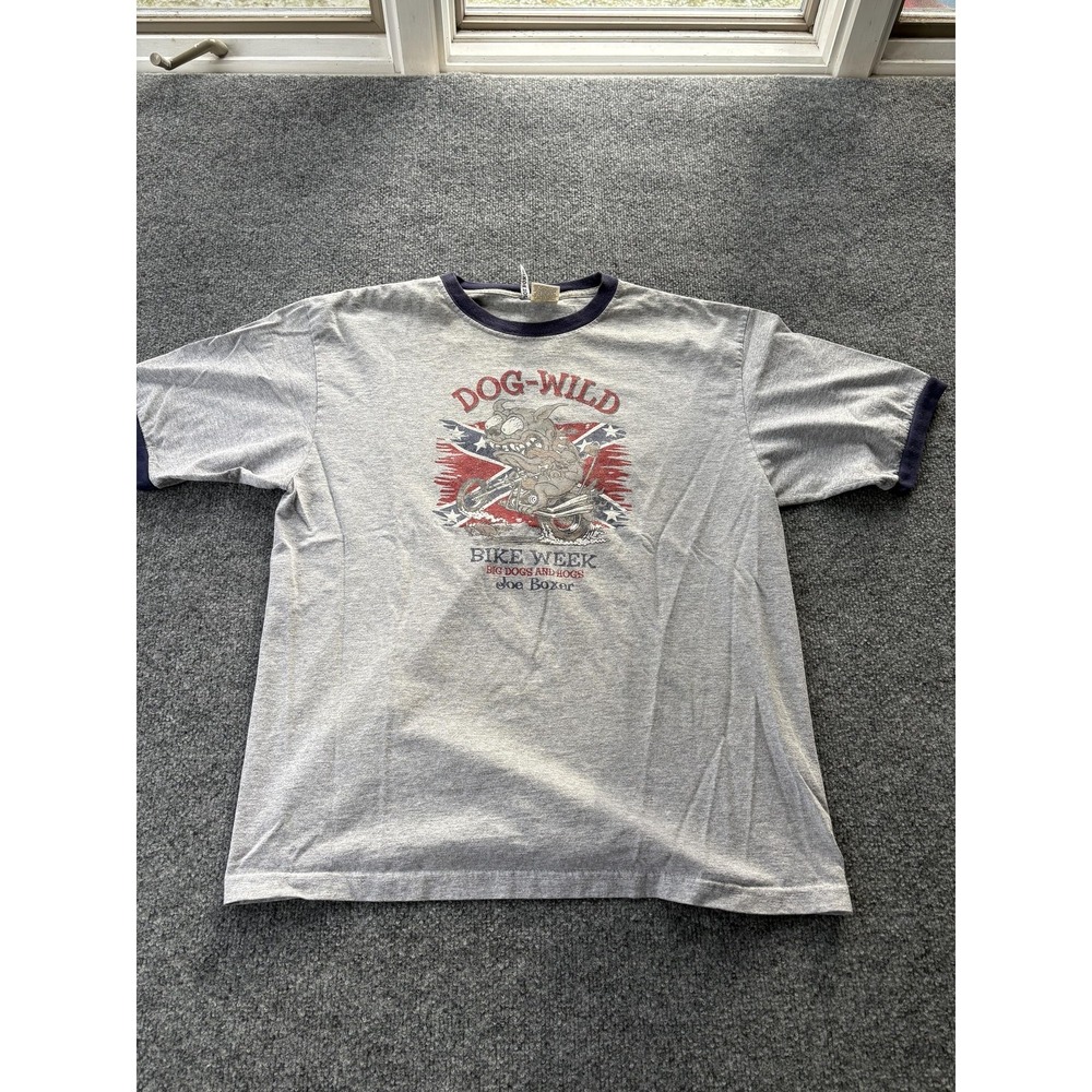 Joe Boxer Shirt Mens Large Gray Ringer Tee Dog-Wild Bike Week Graphic Motorcycle